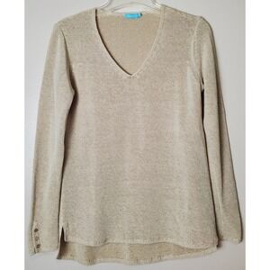 J Mclaughlin Ivory Beige Callum Mesh V Neck‎ Sweater Small Havana Coastal Boho